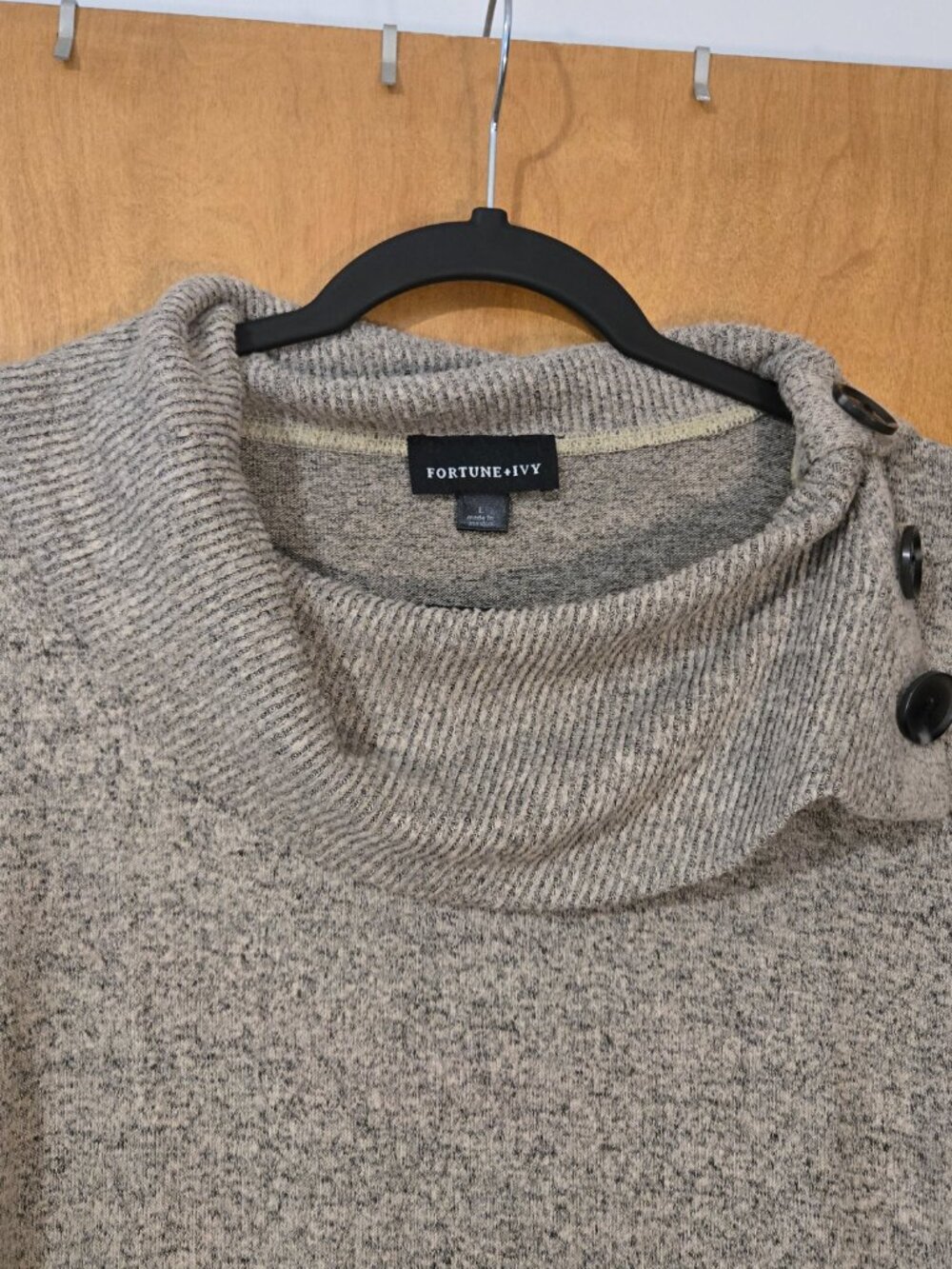 Fortune & Ivy Kaavia Brushed Knit Top Size L Camel Cowl neck With Button Detail - Picture 2 of 8